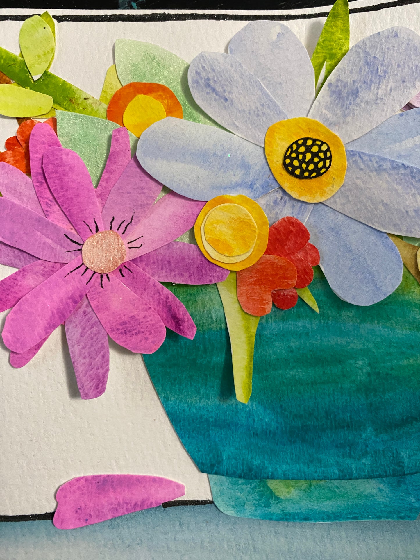 Mixed Media Flower Collage Blue