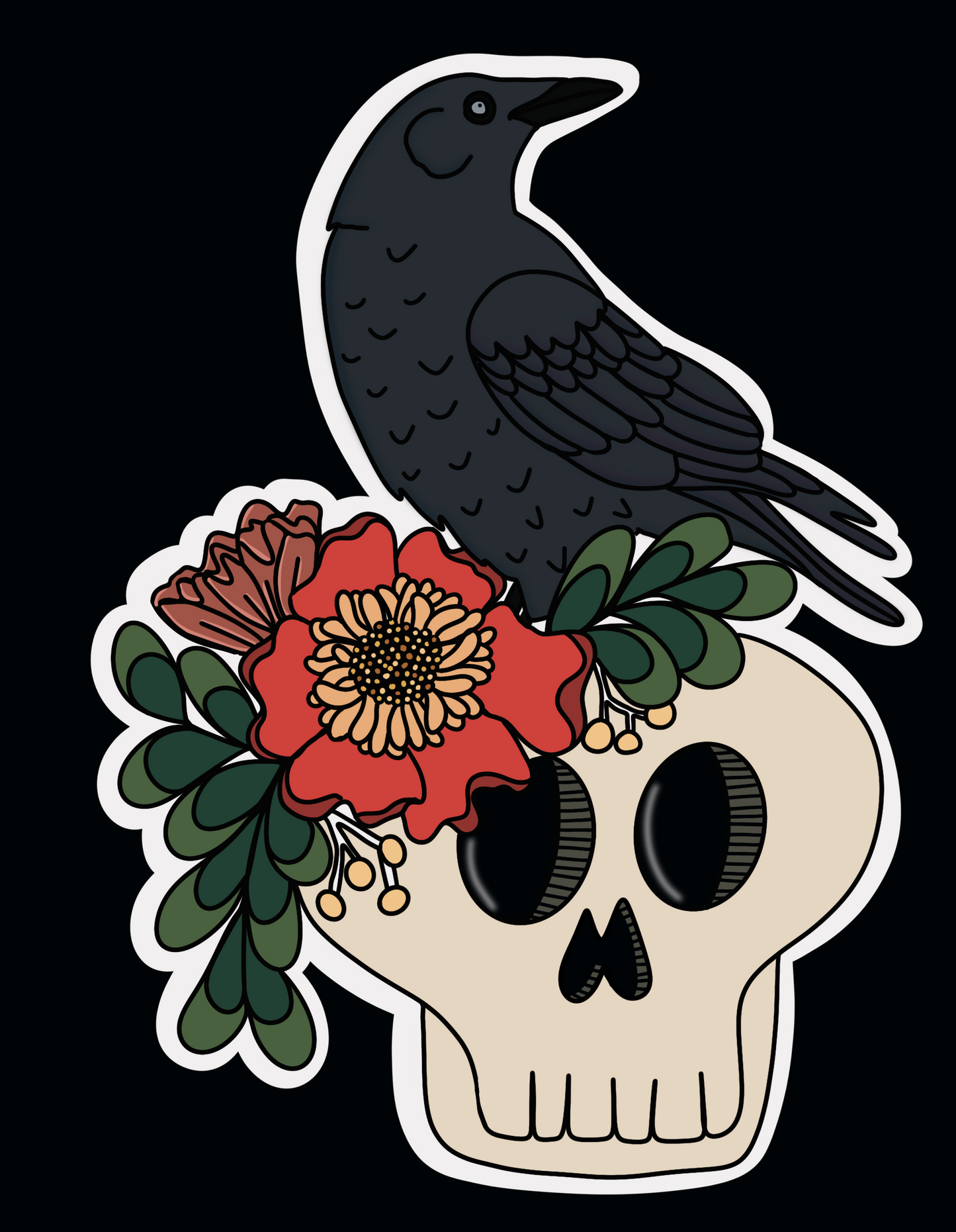 Raven and Skull Sticker