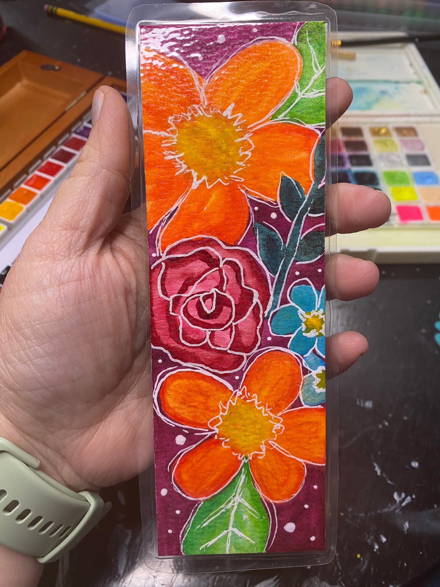 Original Hand painted Watercolor bookmark