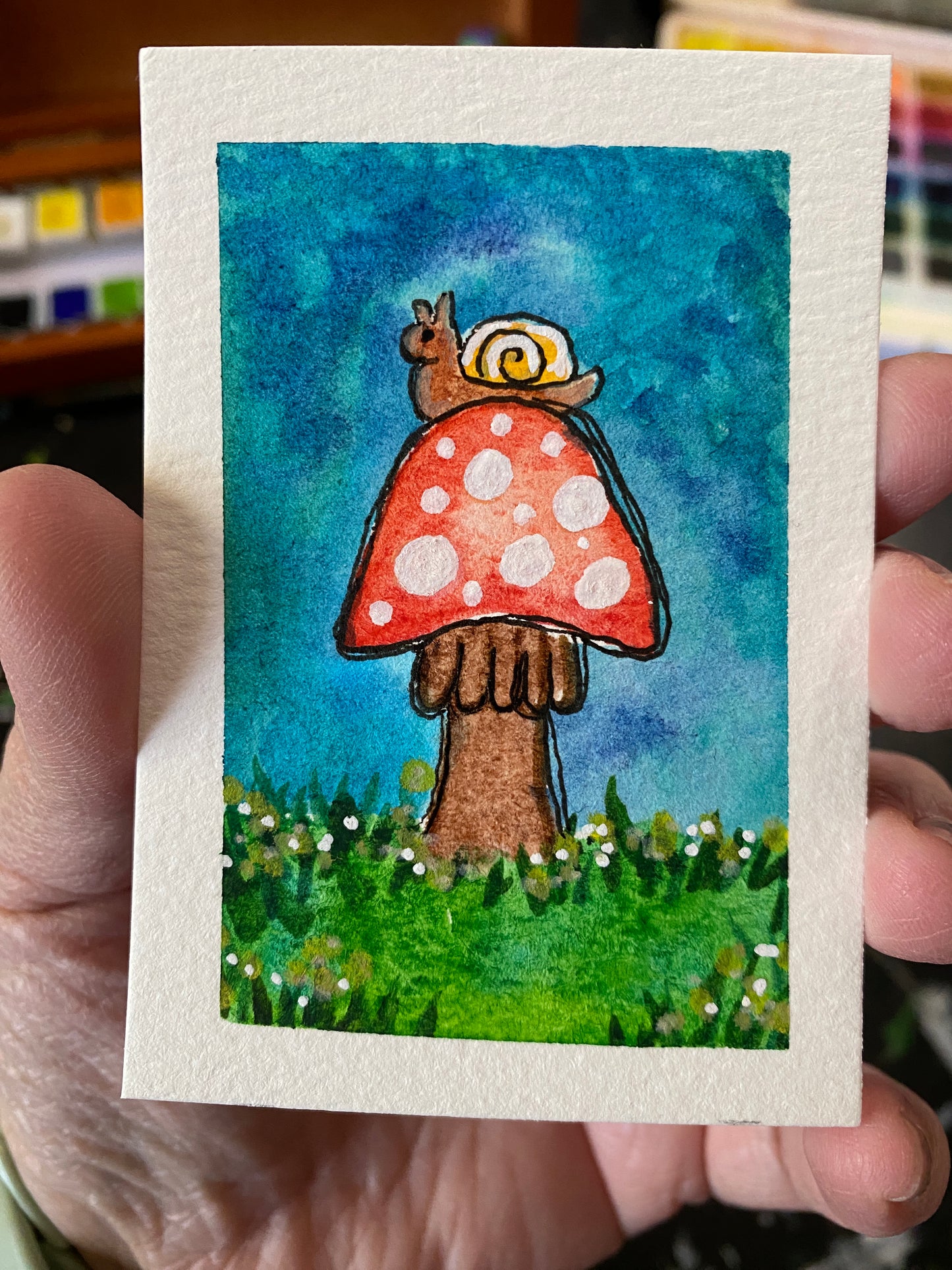ACEO Mushroom and Snail