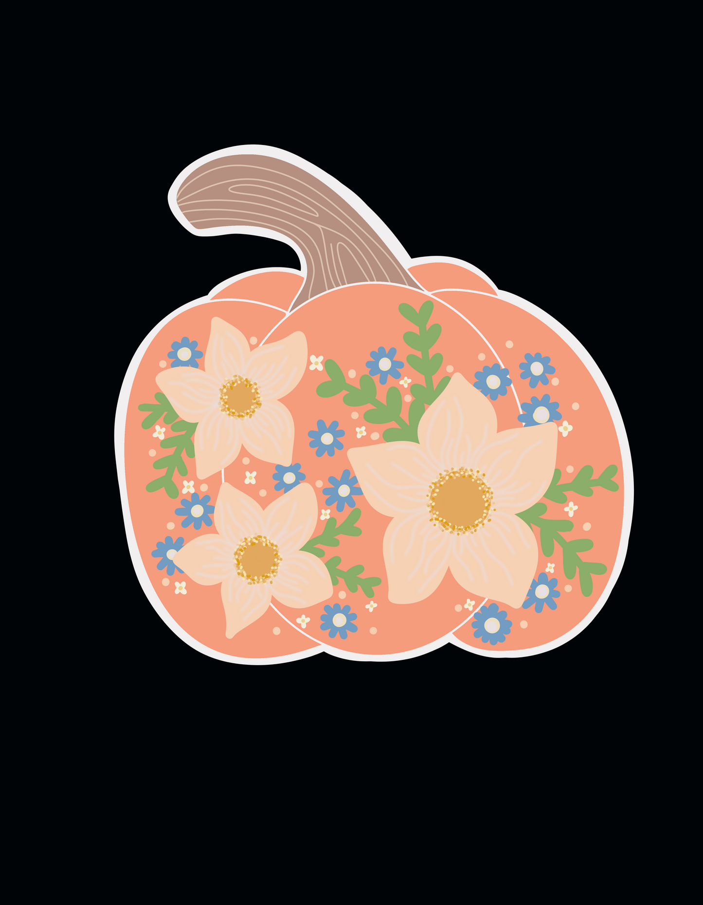 Orange Floral Pumpkin Sticker