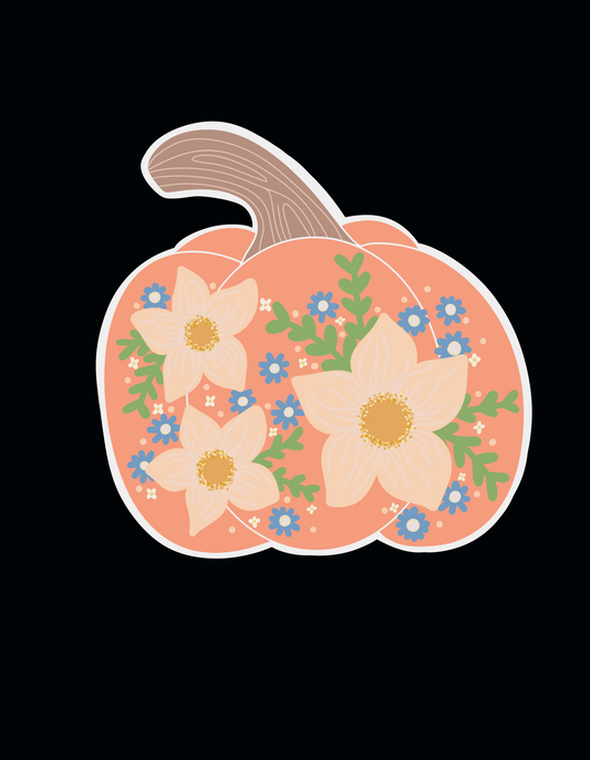 Orange Floral Pumpkin Sticker