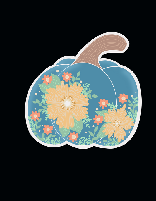 Blue Floral Pumpkin Sticker